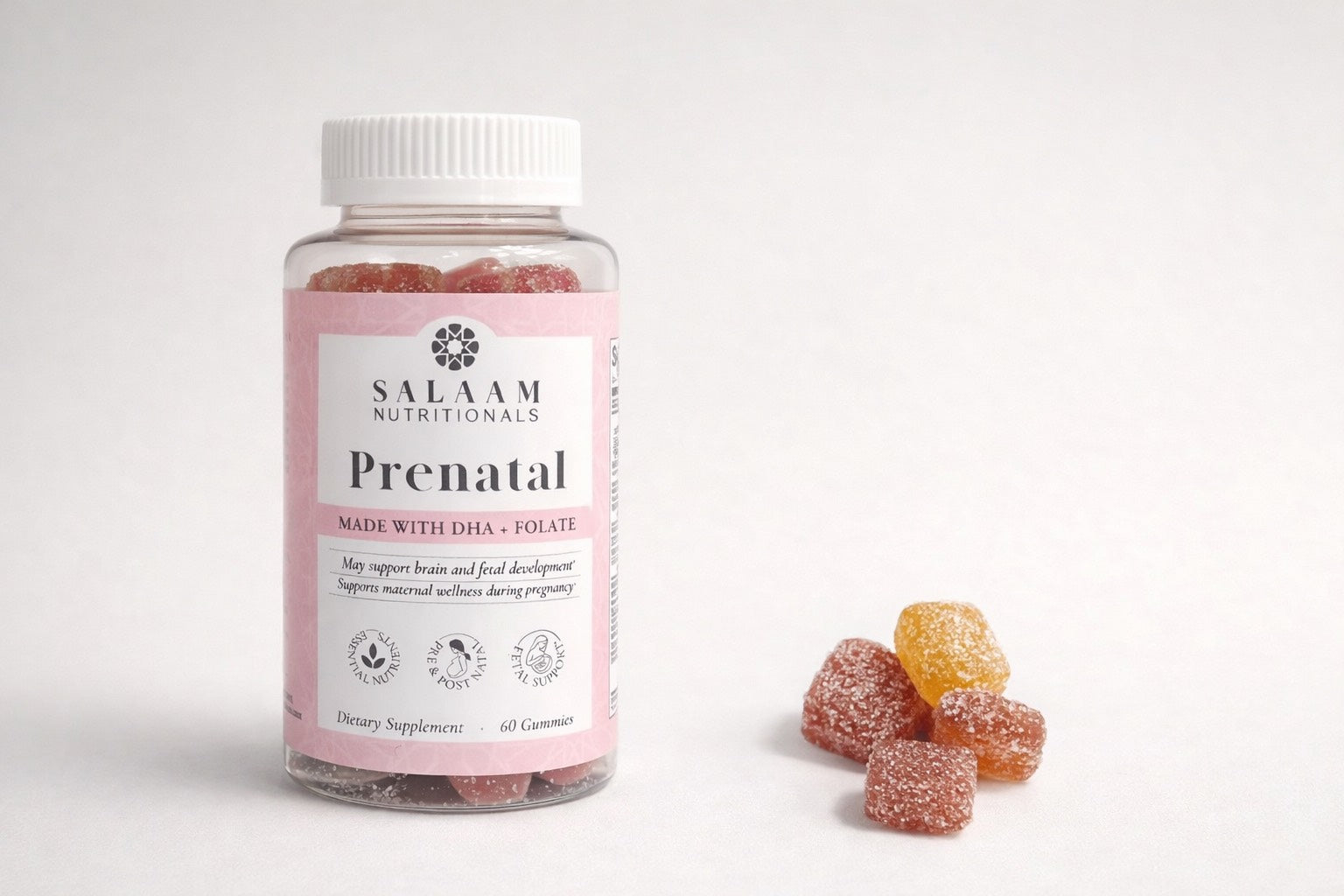 Halal Essential Prenatal Vitamins - Gummy Multivitamins with Folate & DHA - 60 Count - Salaam Nutritionals