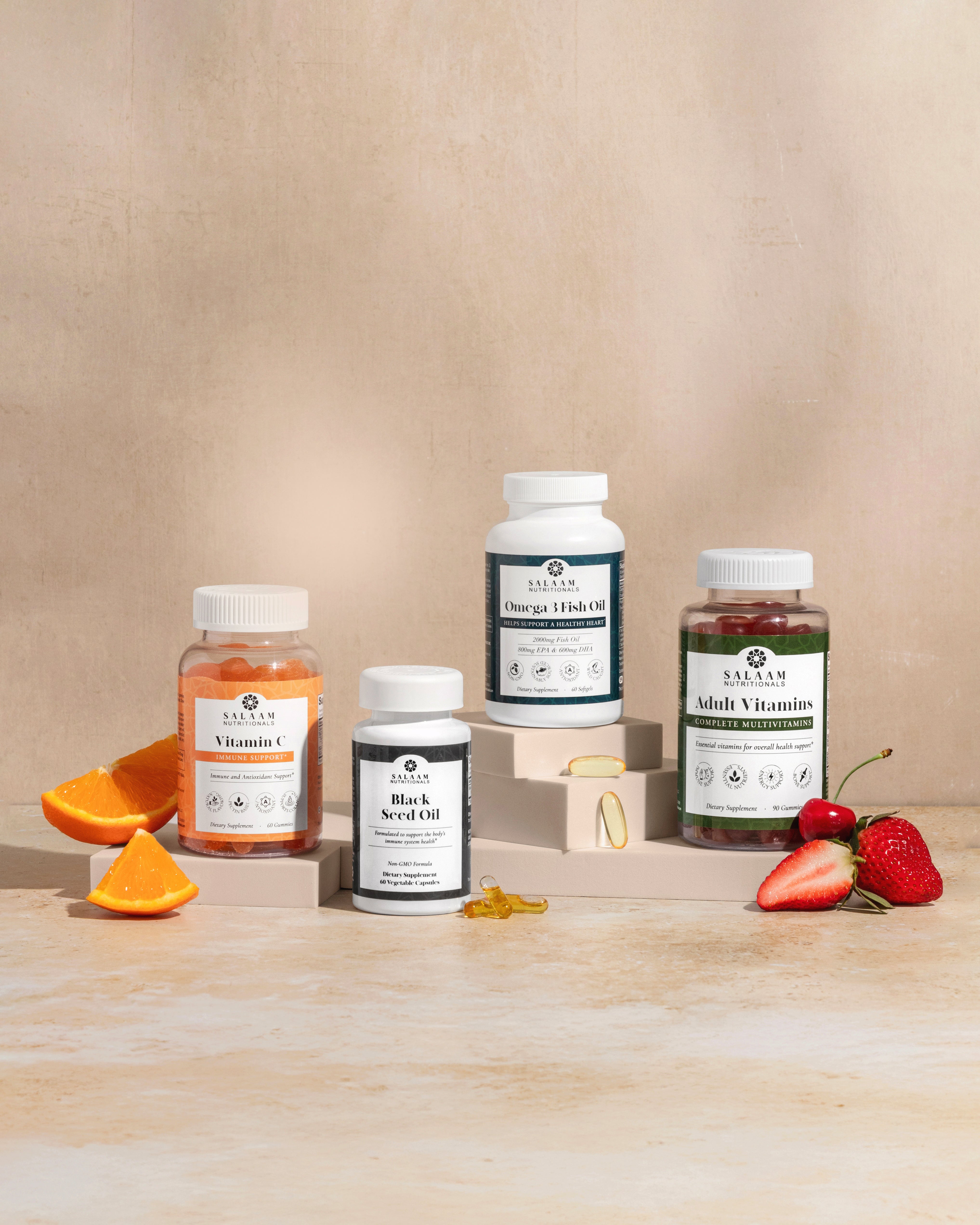 Halal Adult Immunity Booster Bundle – Multivitamin, Vitamin C, Black Seed Oil and Fish Oil
