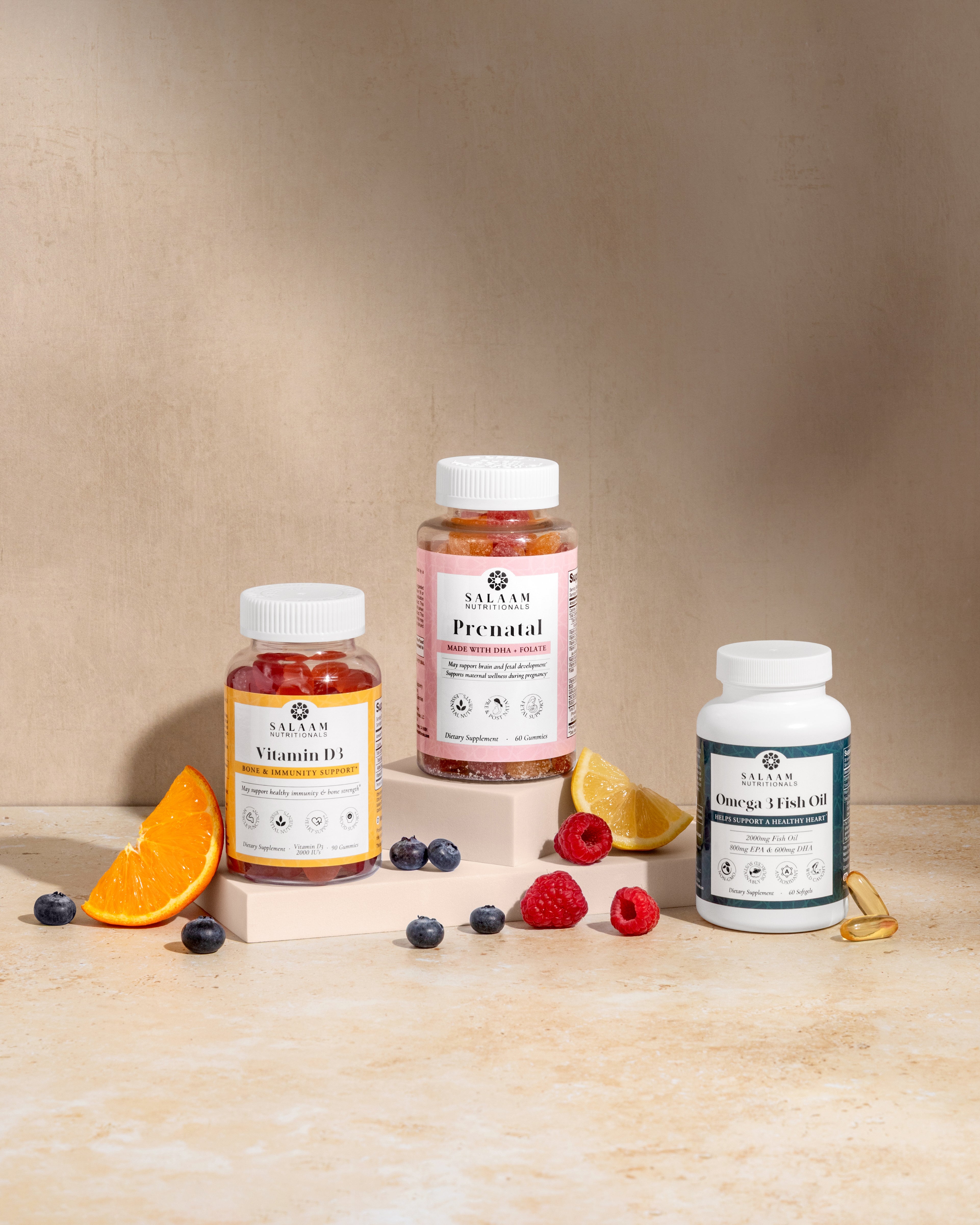 NEW, Halal Prenatal Bundle: Vitamin D3, Omega 3 Fish Oil & Prenatal Gummies (3 Bottles)