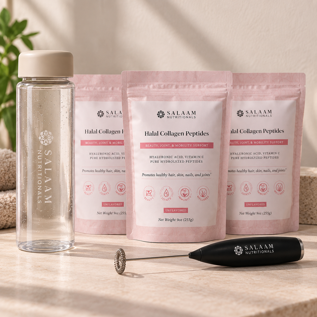 90-Day Halal Collagen Starter Kit | Hydrolyzed Peptides Type 1 & 3 Powder - With Vitamin C & Hyaluronic Acid
