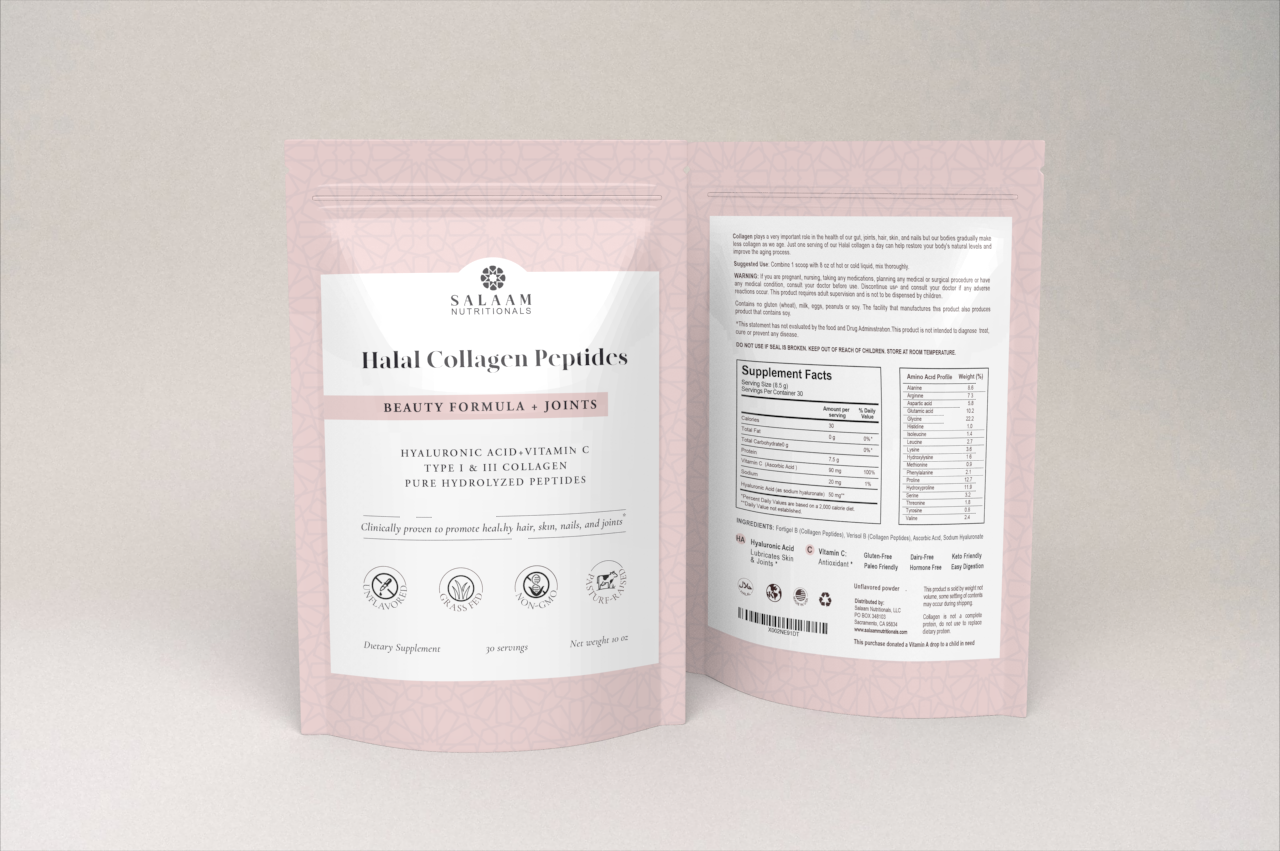 Pure Halal Collagen Hydrolyzed Peptides Type 1 & 3 Powder - With Vitamin C & Hyaluronic Acid - Salaam Nutritionals