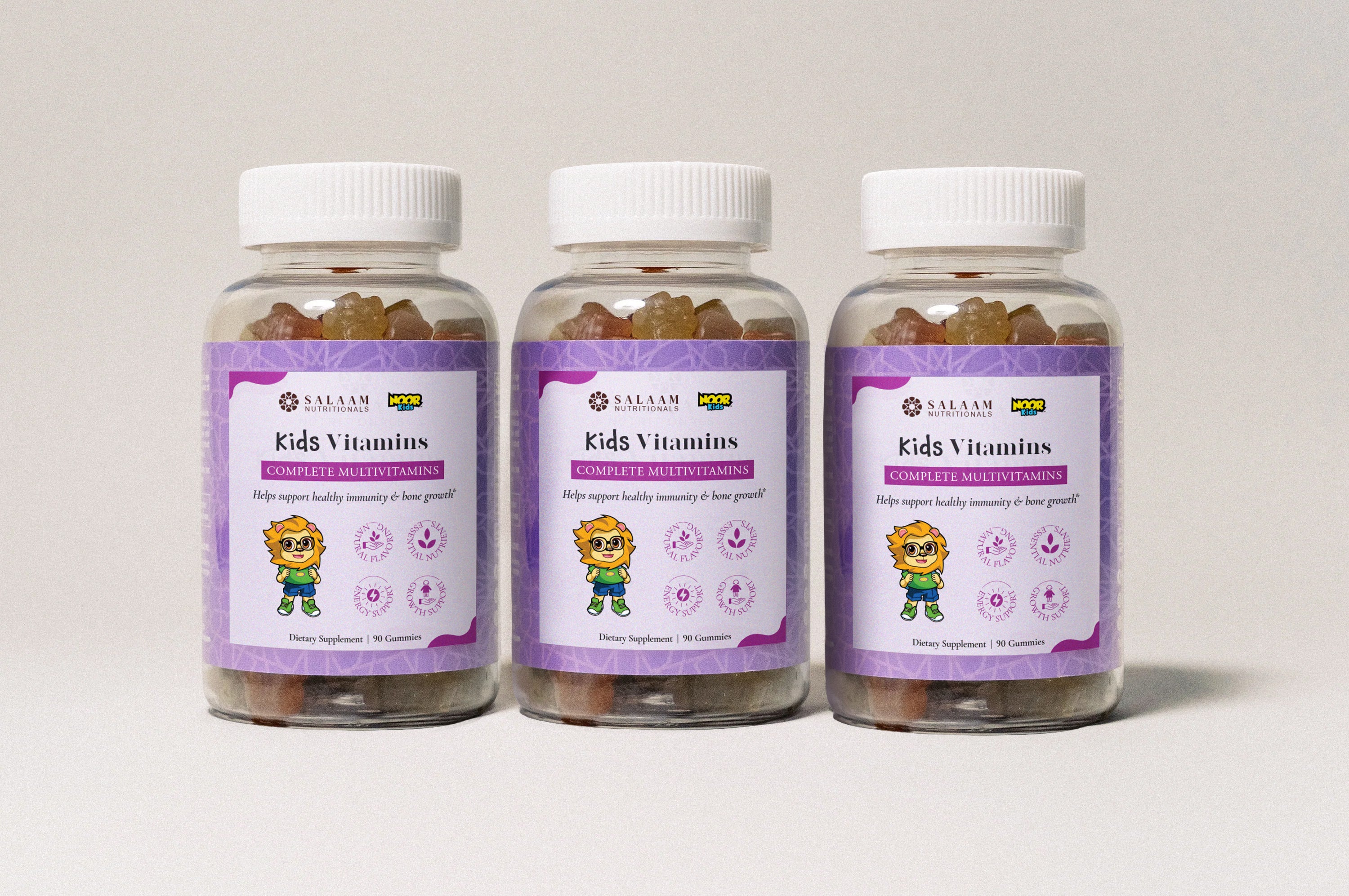Noor Kids Halal Gummy Multivitamins with Vitamins A, C, E & Zinc - 90 Count | Salaam Nutritionals - Salaam Nutritionals
