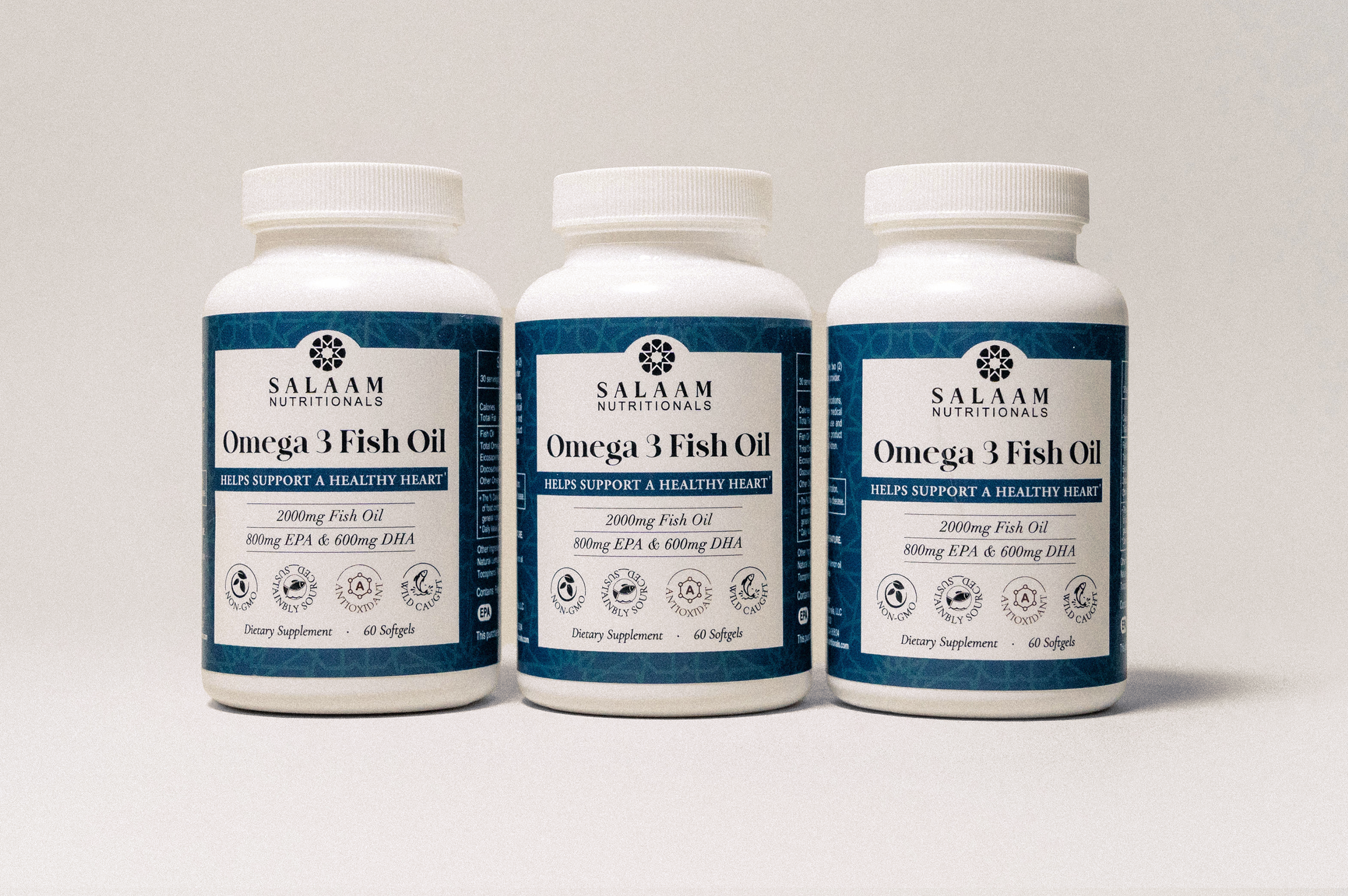 Halal Fish Oil 2000mg Omega-3 Soft Gels with EPA & DHA - 60 Count - Salaam Nutritionals