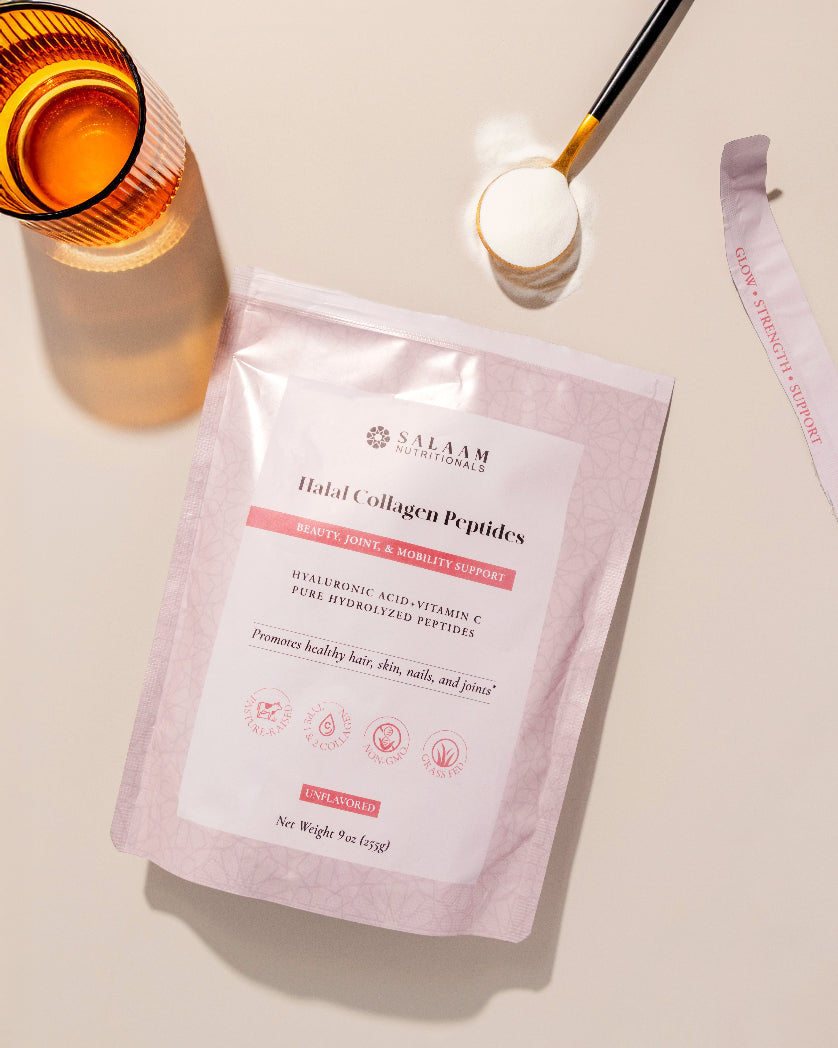 Pure Halal Collagen Hydrolyzed Peptides Type 1 & 3 Powder - With Vitamin C & Hyaluronic Acid | Salaam Nutritionals