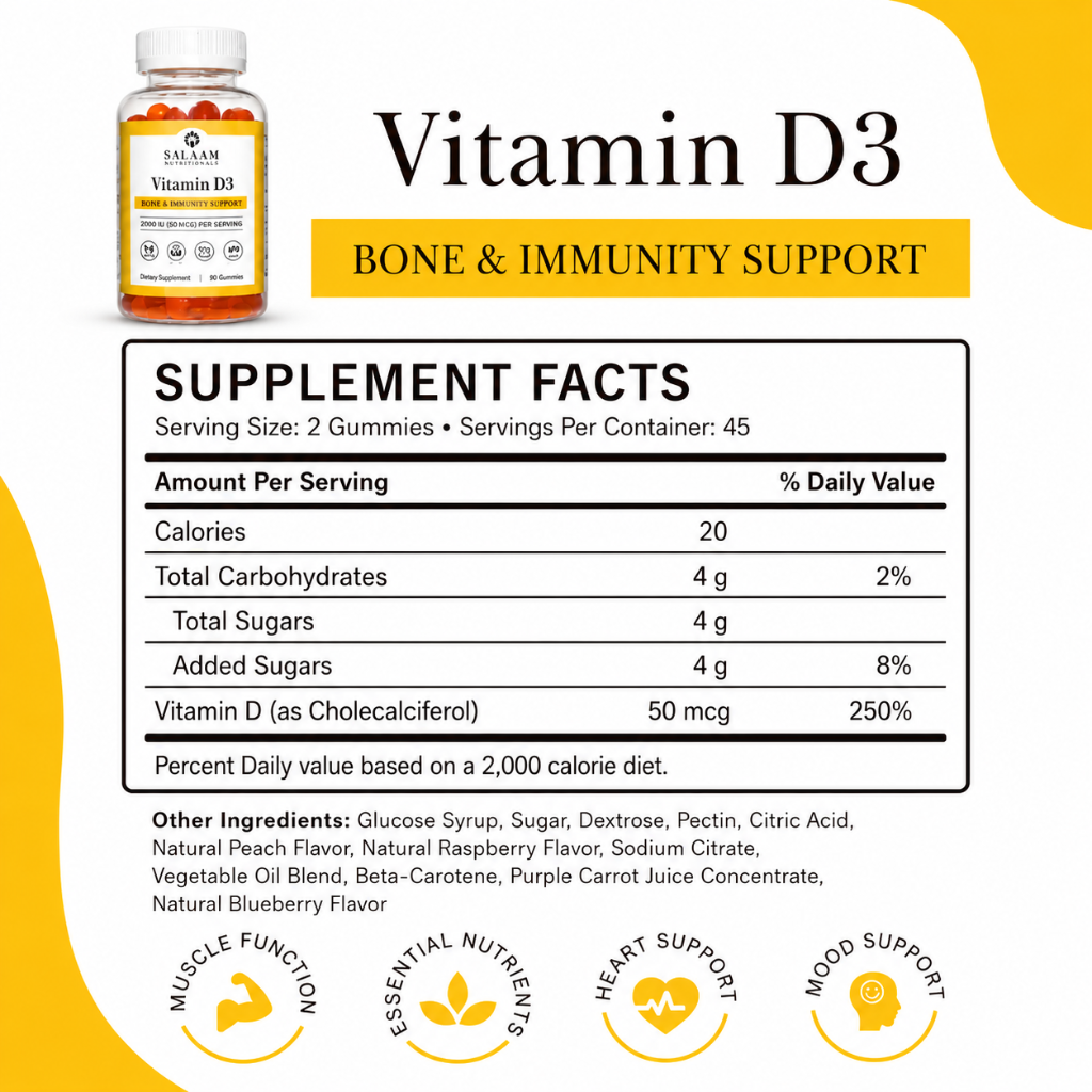 Halal Vitamin D3 2000 IU Gummies - 90 Count | Salaam Nutritionals