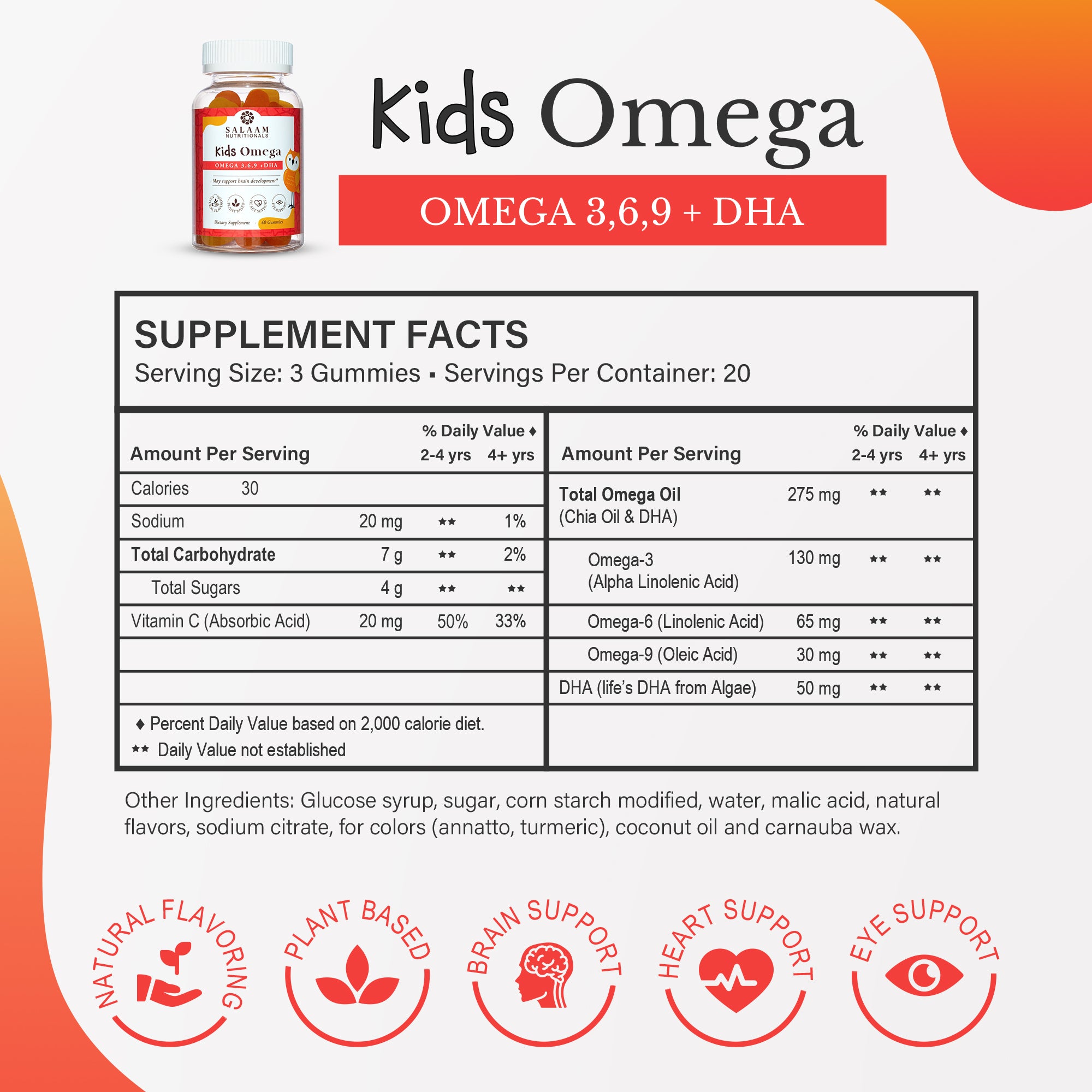 Halal Omega 3, 6 & 9 Gummies with DHA for Kids - 60 Count - Salaam Nutritionals